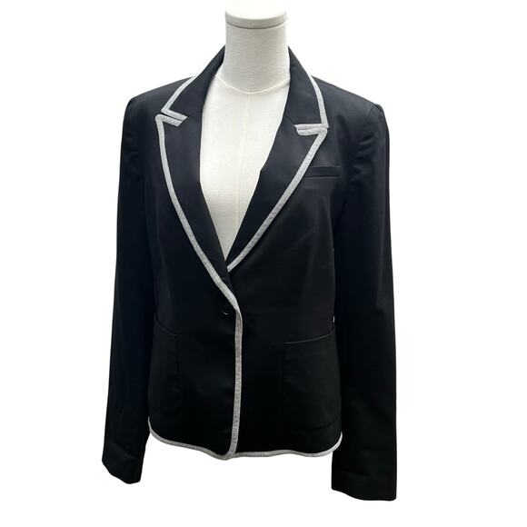 Gap 98% Wool Piped Lapel Lightweight Black Blazer Sz 10 - Picture 5 of 12